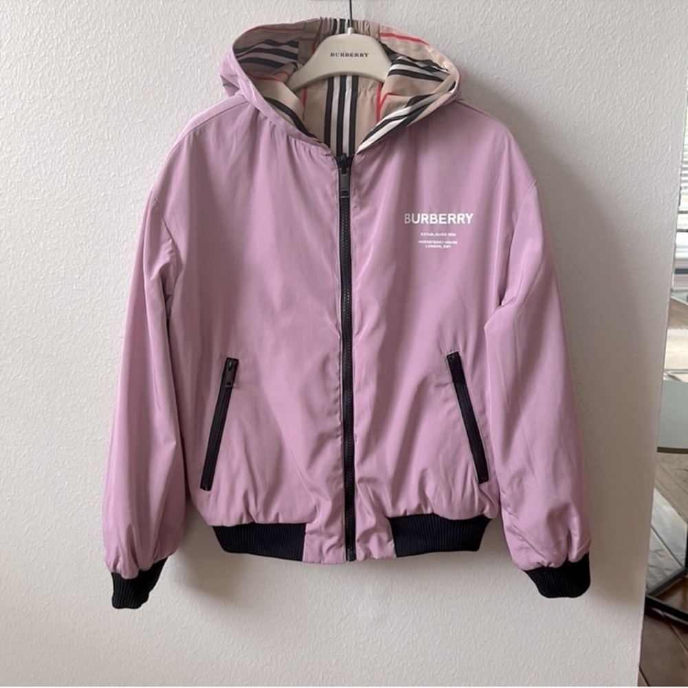 Burberry Kids Reversible Lavender Hooded Jacket - 10Y